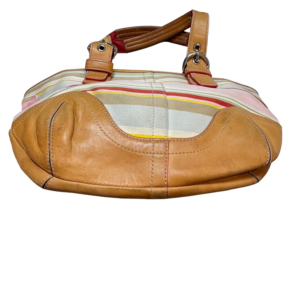Vintage Coach Striped Tote Y2K Fabric Leather Handbag 4434 - Picture 4 of 9